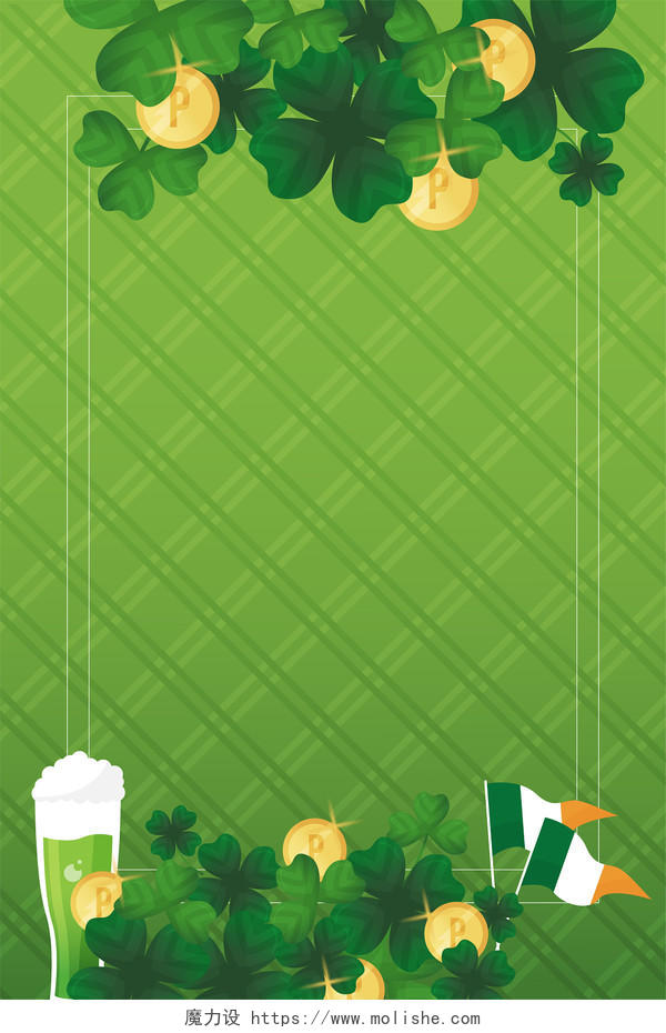 简约春天绿色植物网格封面海报背景